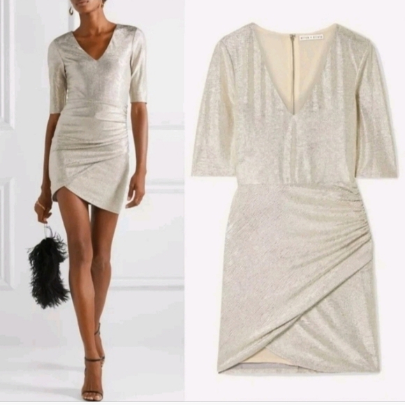 Alice + Olivia Judy dress with metallic  V-Neck Mini Dress 0 New without tags. - Picture 10 of 16